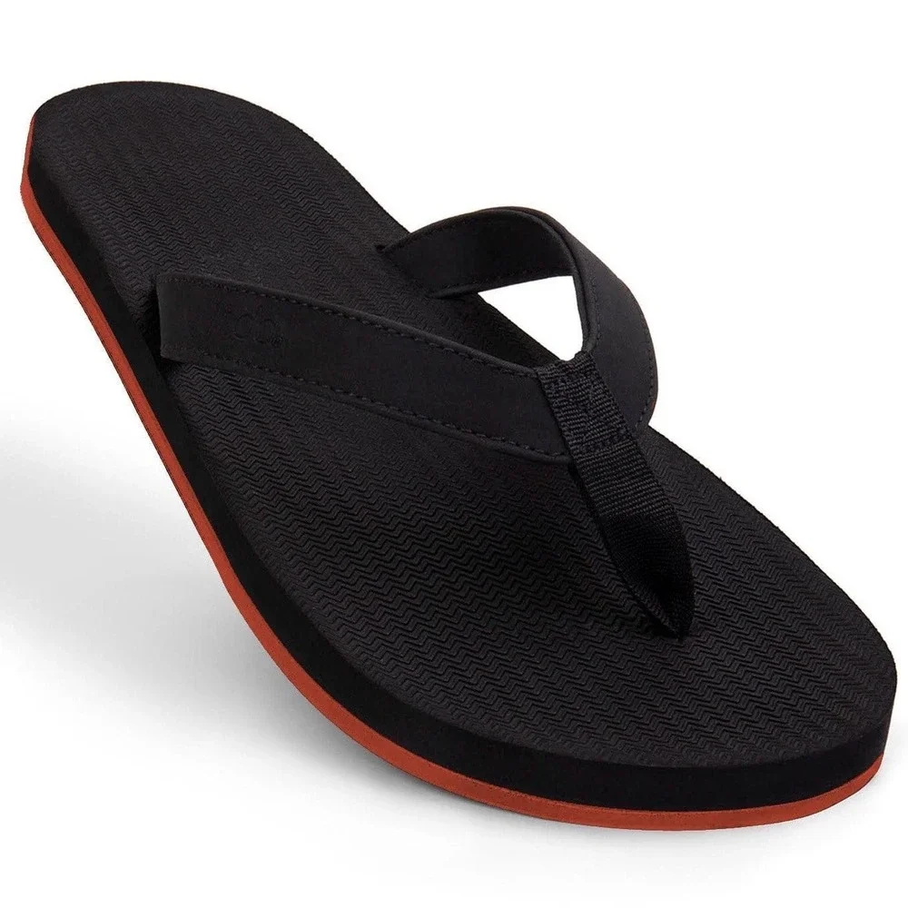 Indosole Mens Sneaker Sole Flip Flops Black Orange MSAFLP Size 7-8
